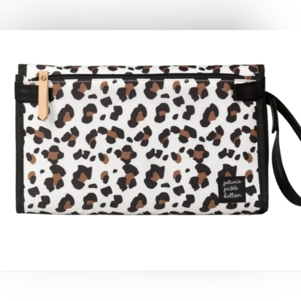 Petunia Pickle Bottom Leopard Print Wristlet clutch. Diaper changing